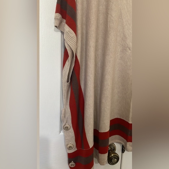 Hinge Oversized Poncho - Beige with Red & Brown Stripes, OSFM (s m l xl) - Picture 5 of 6